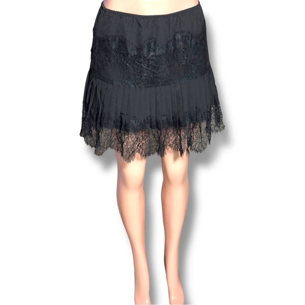 Unbranded Size Small Chic Black Lace Tiered Elastic Waist Slip Style Mini Skirt - Picture 2 of 14